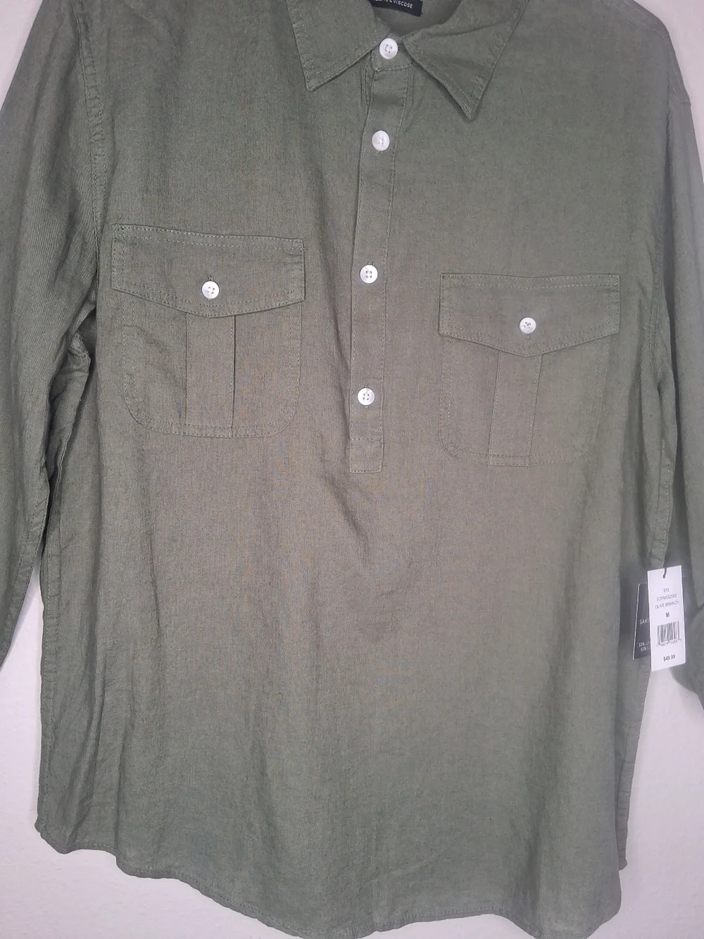 NWT Saks Fifth Avenue 3 Button  Pullover Shirt Men's  Roll Tab Sleeve Size M
